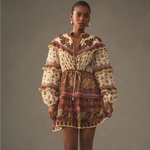 Farm Rio Ainika ruffled mini dress floral beige